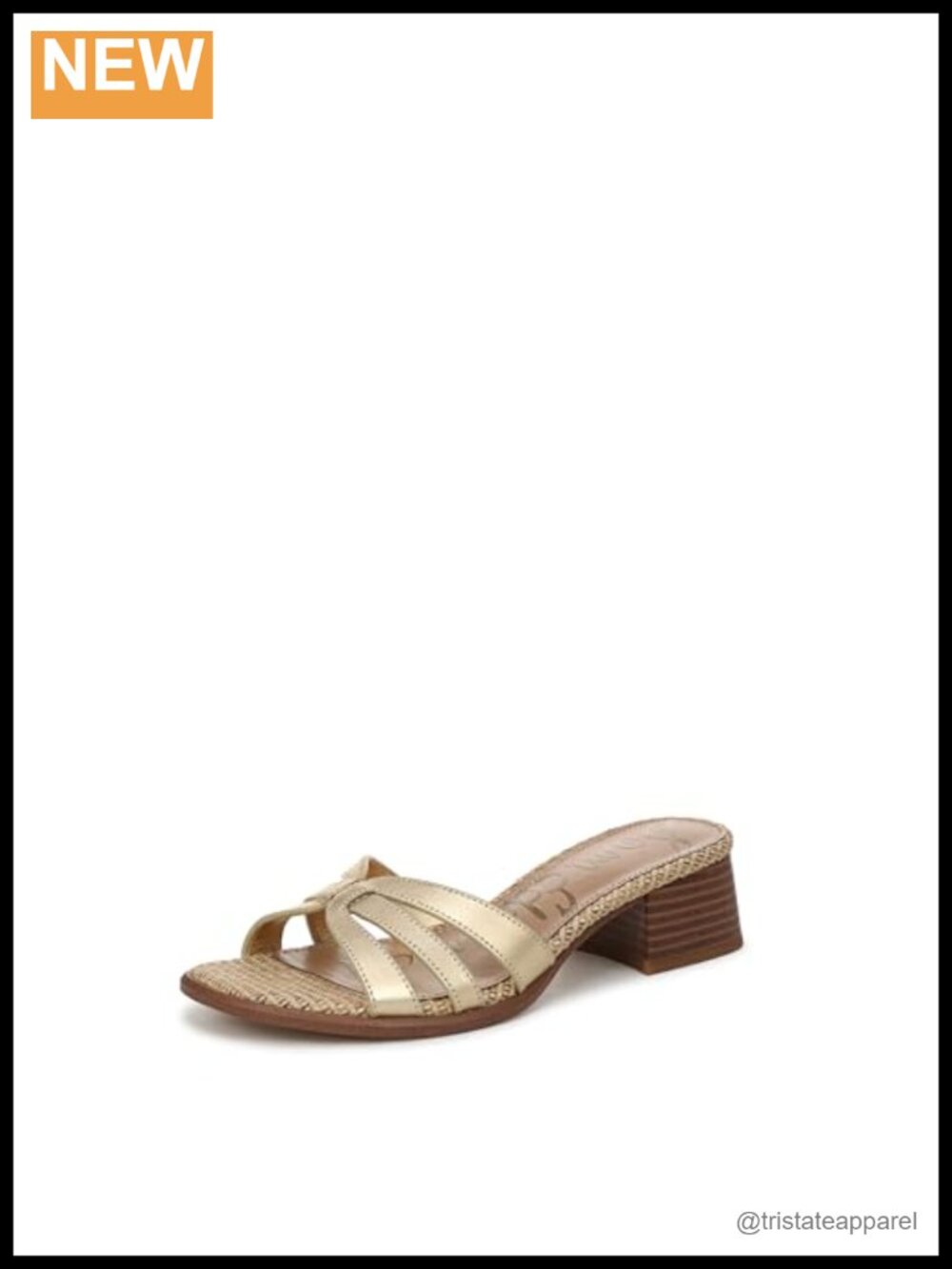 Block Heel Slide Sandals Leather Slip On Open Toe Casual